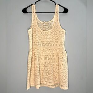 Kirra Ivory Lace Tank Top Bathing Suit Coverup Sheer Cottagecore Romantic Size S